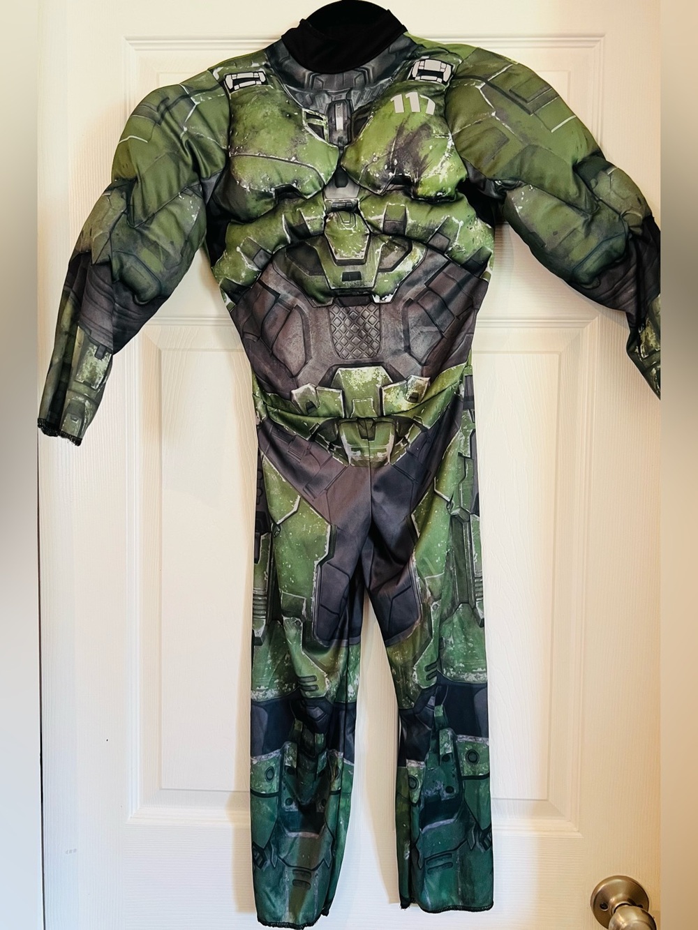 Disguise Halo Master Chief Green Costume Jumpsuit w/ Helmet Mask Size S 4-6 Kids